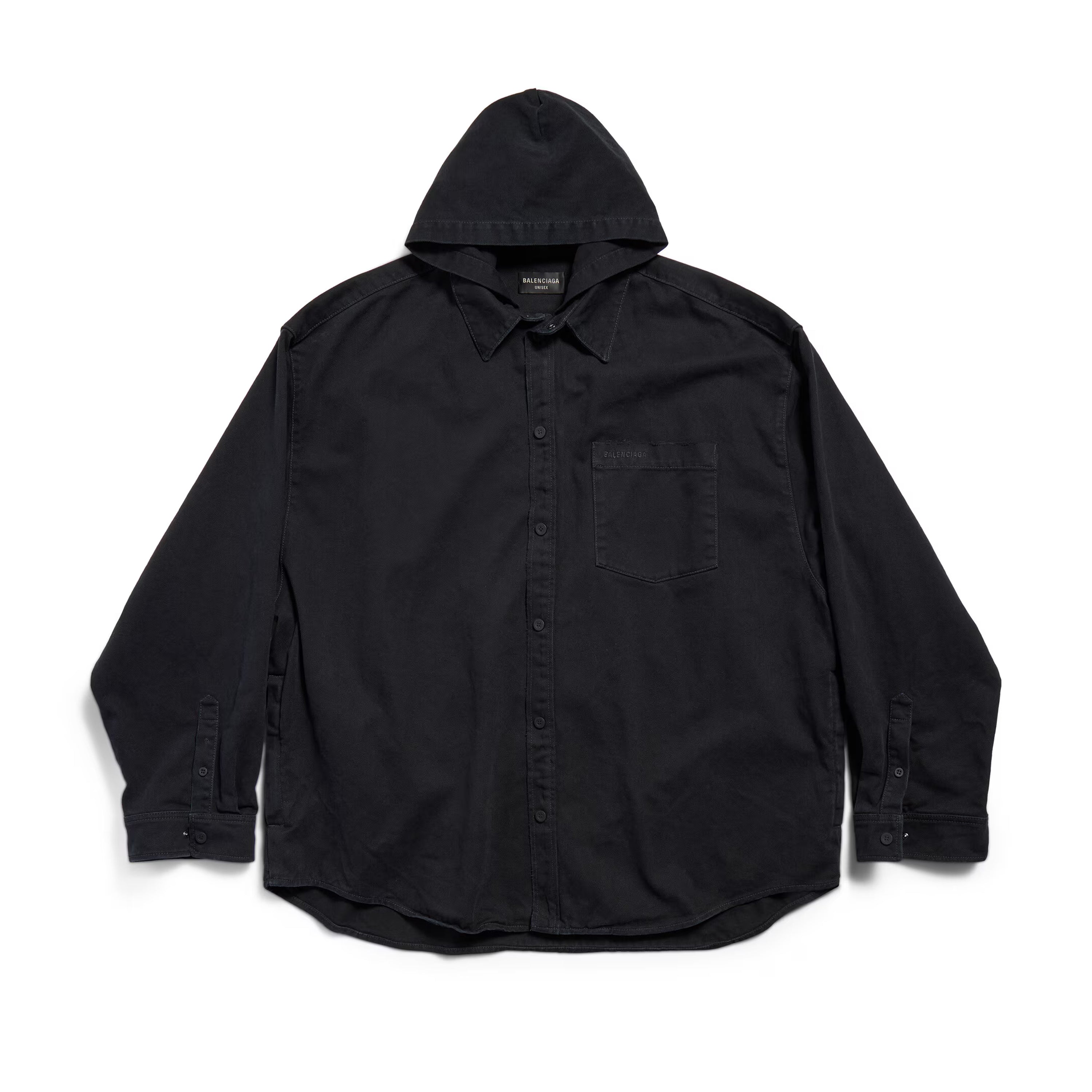Balenciaga Men's Spring. Summer And Fall Hooded Shirt Papka Lapel Loose Solid Color Denim Jacket Ngvp #1671