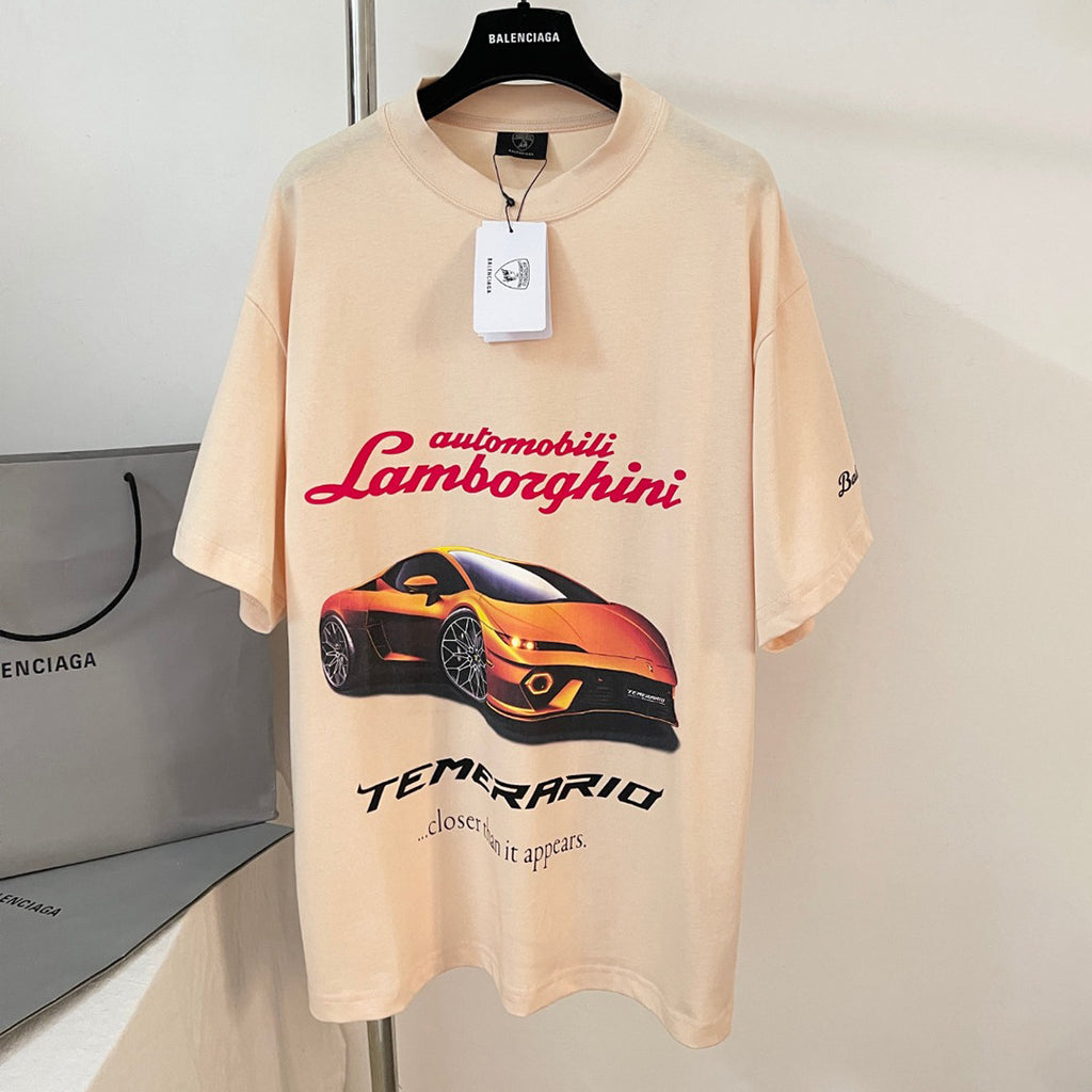 Balenciaga x Lamborghini Men's And Women's Summer Car Printing Round Neck Cotton Short Sleeve T-Shirt #71838