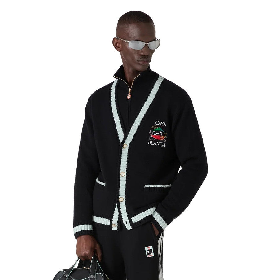 Casablanca Casa Mountain Temple Cardigan Men's And Women's Spring/autumn Fashion Casual Embroidered Badge V Neck Single Breasted Knitted Cardigan #78324