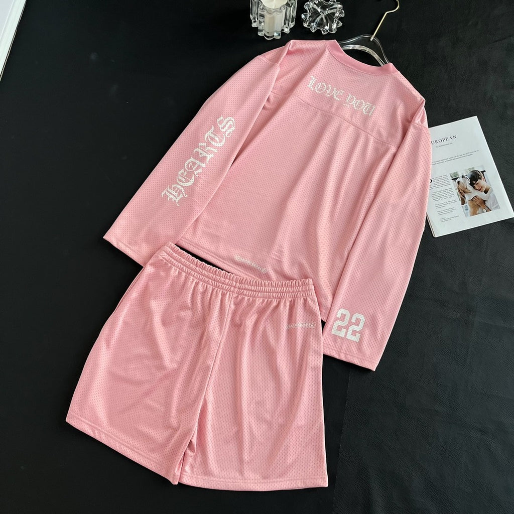 Chrome Hearts Men's Summer and Winter Pink Long Sleeve T-Shirt Shorts Set Suit #72589