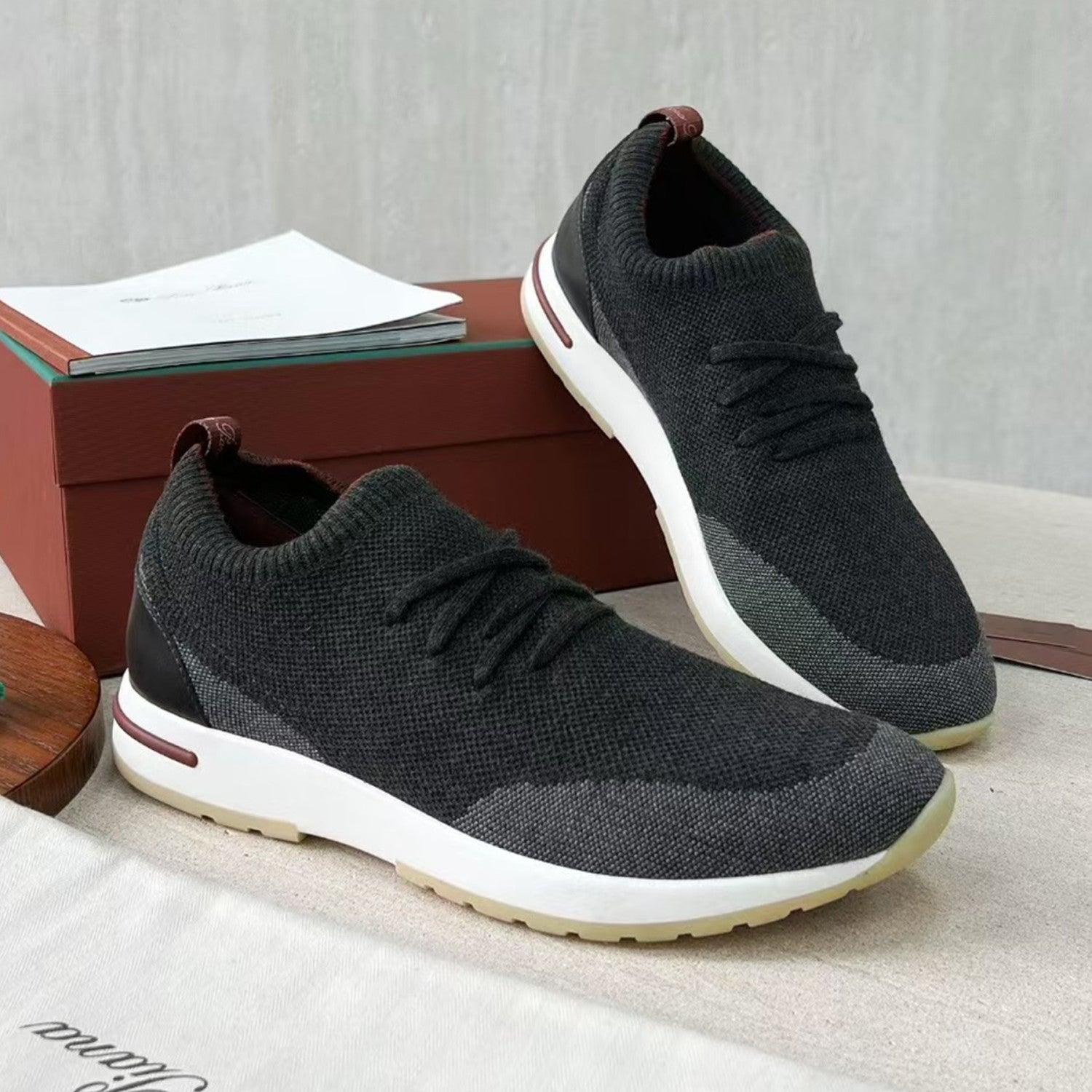 Loro Piana 360 Lp Flexy Walk Men's Autumn/winter Sports Shoes Two-tone Fashion Luxury Knit Comfortable Casual Footwear Ngvp #2435