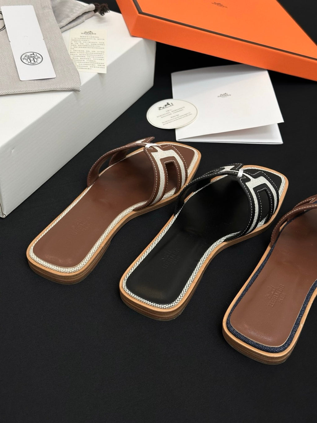 Hermès Denim Patchwork Slippers #385097
