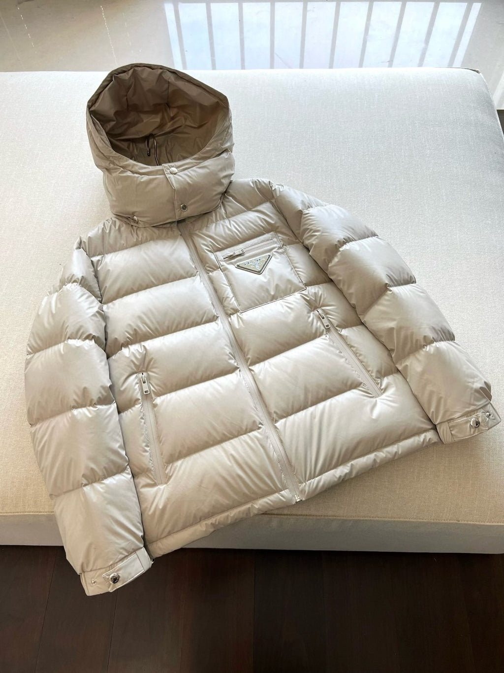 Prada Men's Autumn and Winter Solid Color Detachable Hood Zipper Long Sleeve Down Jacket #74319