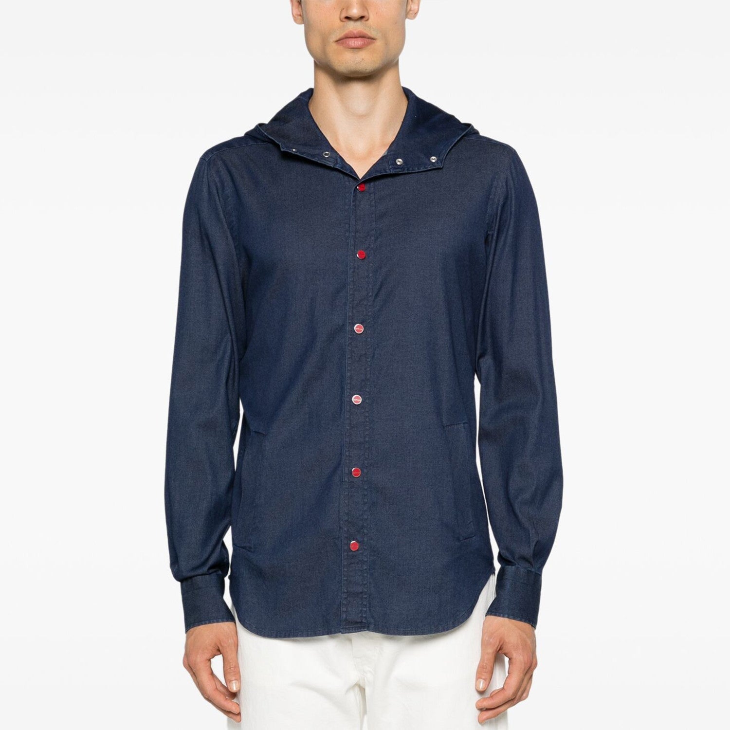 Kiton Men's Spring And Fall Retro Plaid Hooded Shirt Long-sleeved Lapel Buttons Fashion Casual Denim Cotton Shirt Ngvp #8879