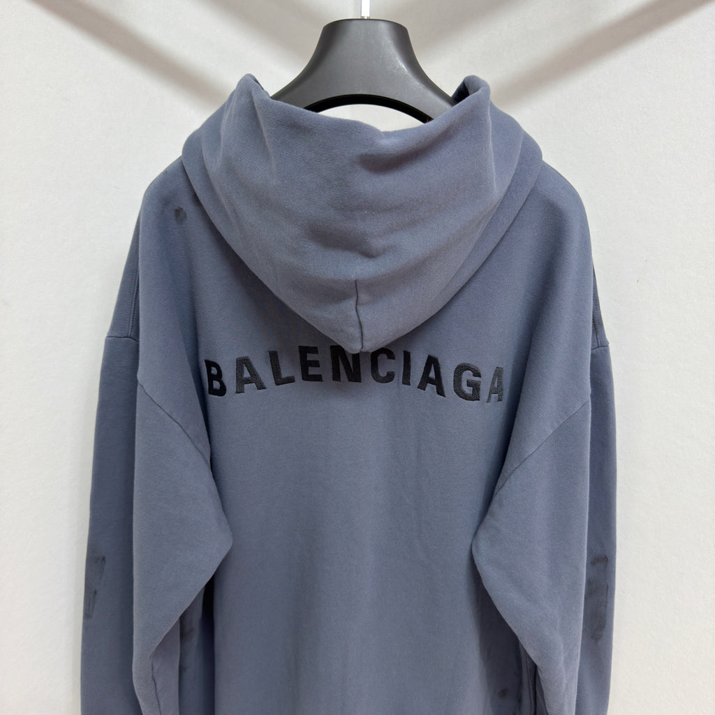 Balenciaga BACK HOODIE Men's Spring/Autumn Fashion Casual Solid Color Embroidered Zipper Gathered Cuffs Waist Hooded Cardigan Jacket Sweatshirt #78283
