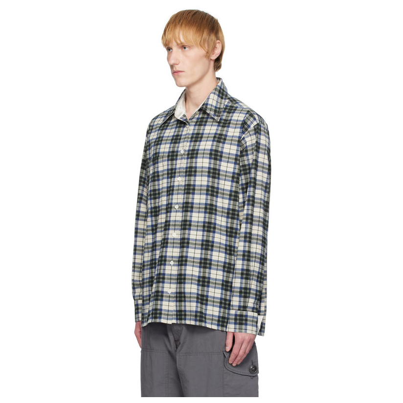 Maison Margiela Men's Spring/Fall Color-Block Checkered Collared Single-Breasted Long-Sleeve Twill Cotton Loose-Fit Shirt Ngvp #2315