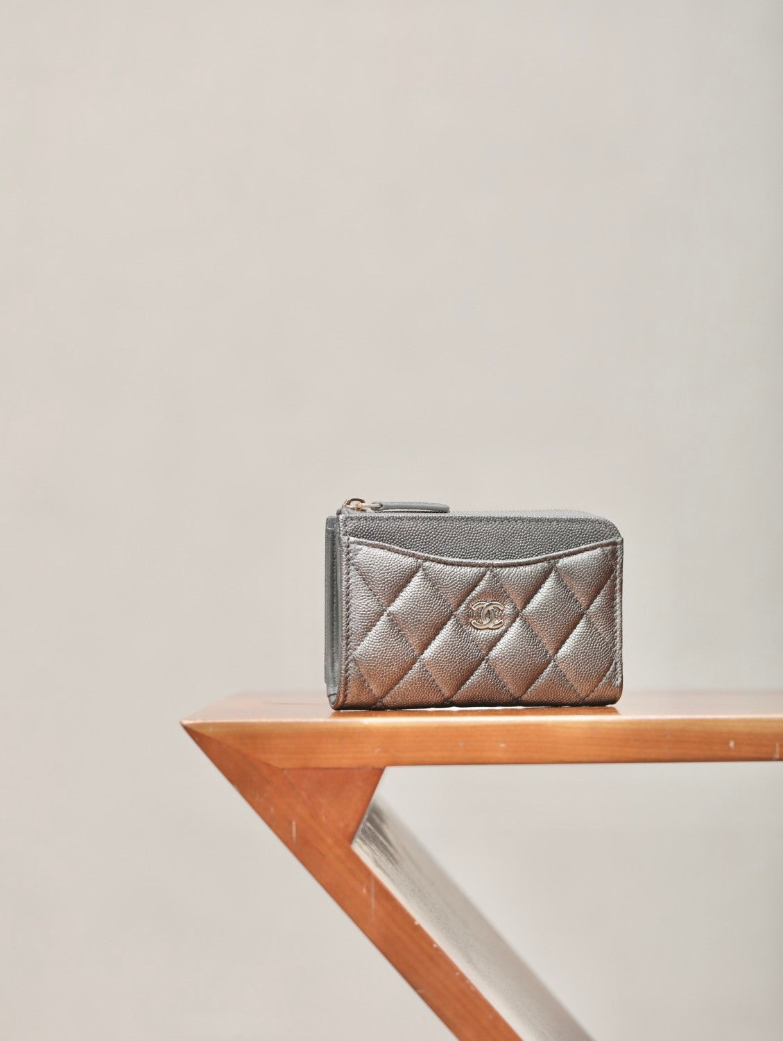 Chanel Diamond Pattern Design Brand Logo Grained Calfskin Card Holder Wallet #262345