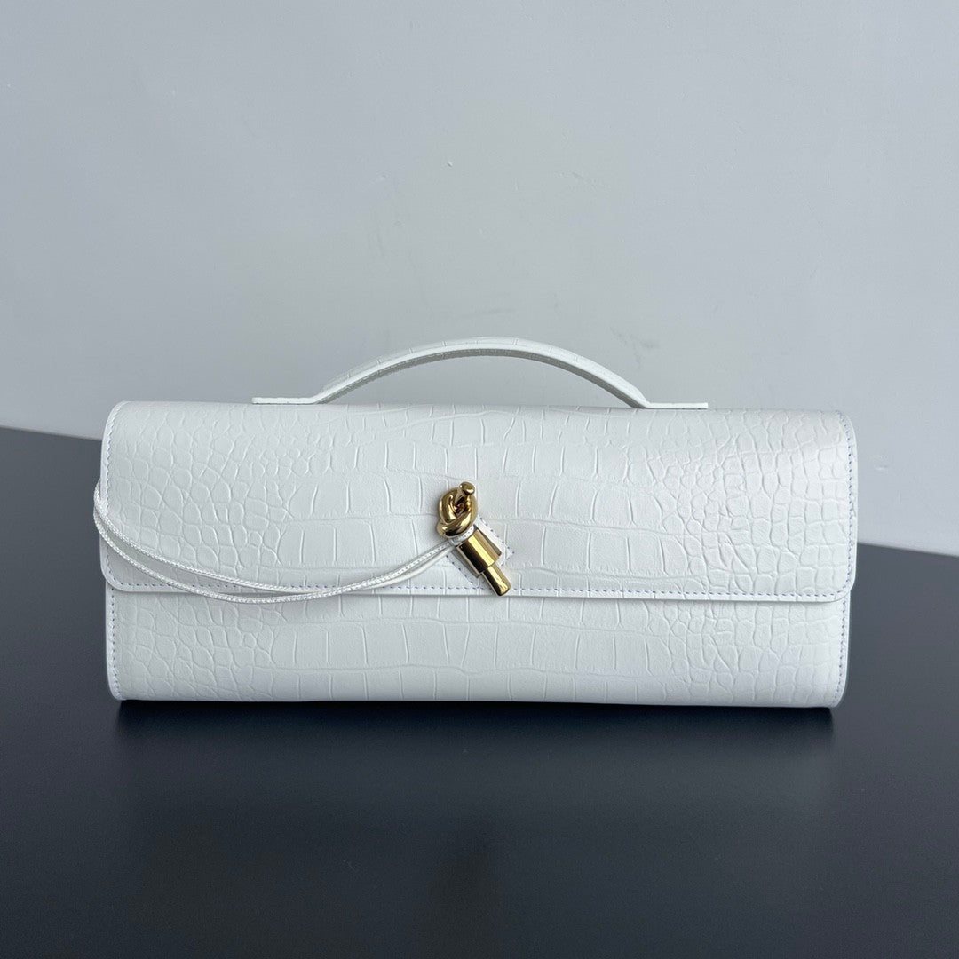 Bottega Veneta Andiamo Women's Solid Color Crocodile Leather Clutch Bag With Metal Clip Closure Bags #75797