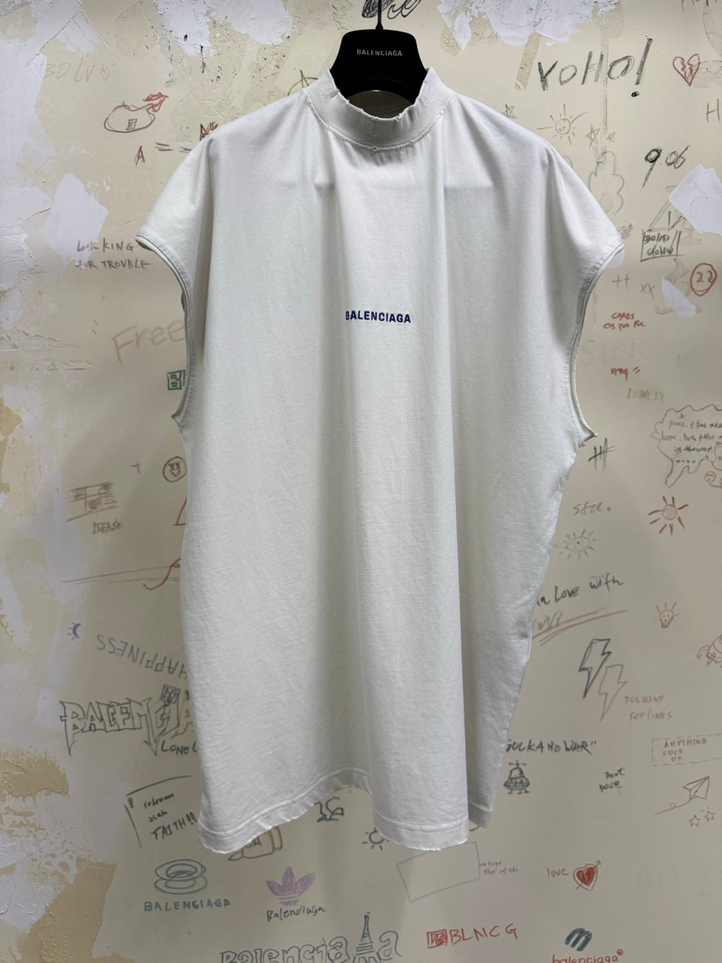 Balenciaga Men's Summer Solid Color Embroidered Letter Print Cotton Crew Neck Sleeveless Top T-Shirt #77489