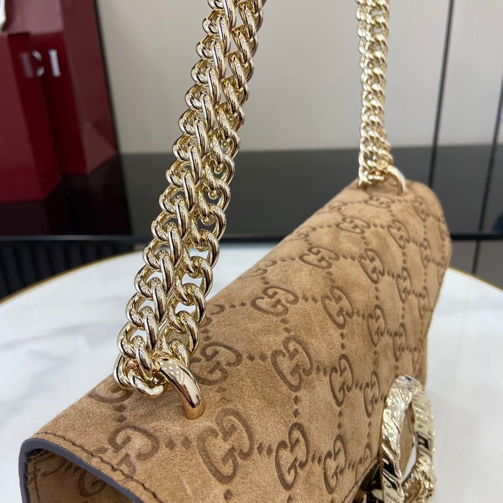 Gucci Women's Solid Color Sliding Chain Tiger Head Lock Clasp Suede Crossbody Shoulder Bag Bags #75131