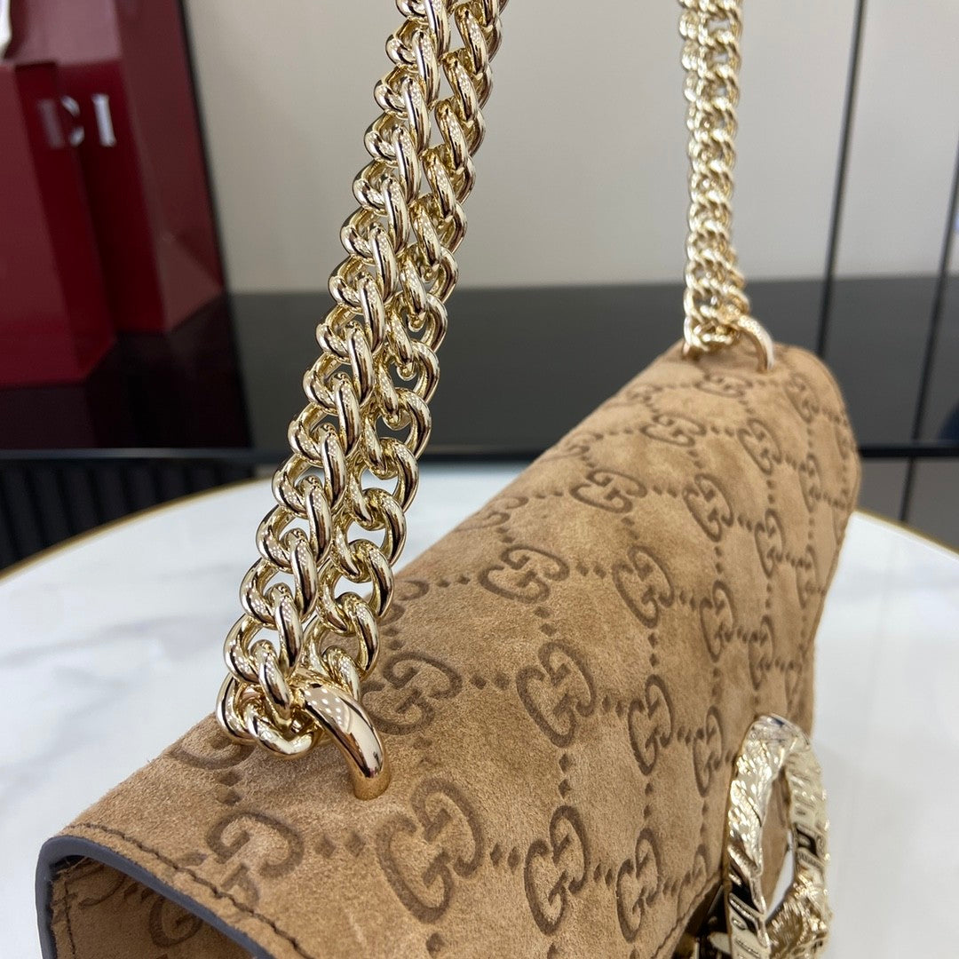 Gucci Women's Solid Color Sliding Chain Tiger Head Lock Clasp Suede Crossbody Shoulder Bag Bags #75131