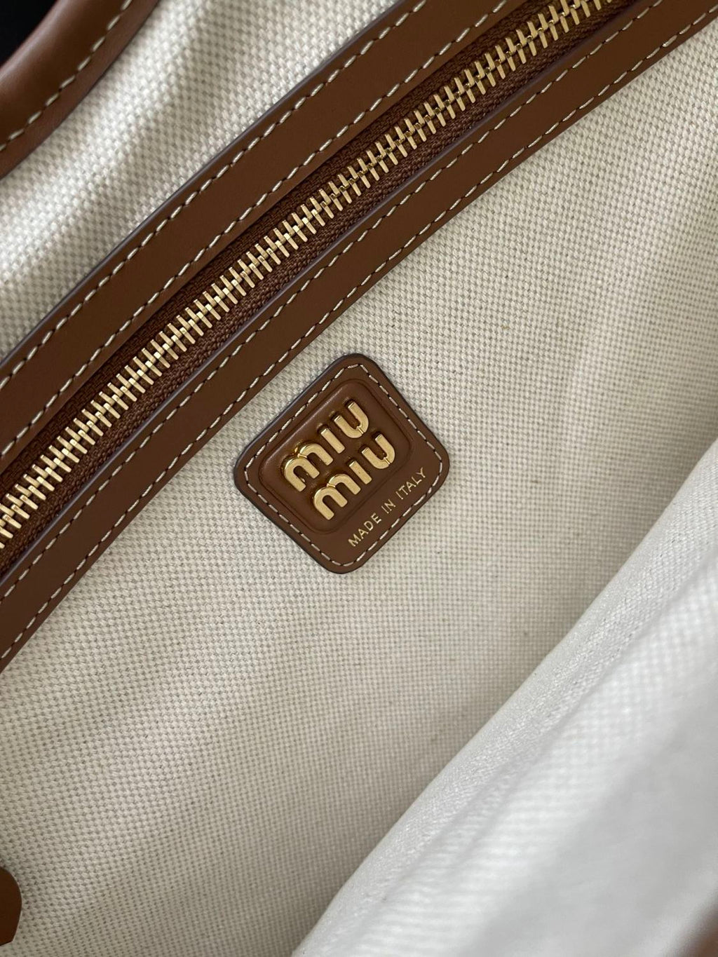 MiuMiu IVY Women's Embroidered Letter Print Striped Canvas and Leather Handbag Tote Bag Bags #77934
