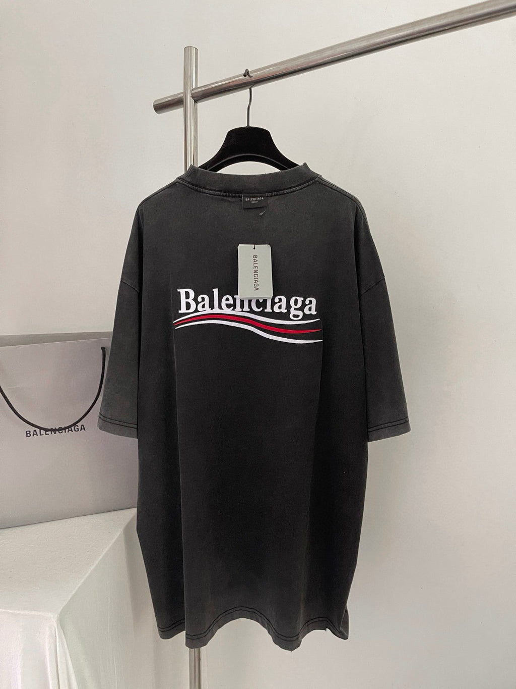 Balenciaga POLITICAL CAMPAIGN INSIDE-OUT Men's Summer Washed Colour Embroidered Letter Short Sleeve Fashionable Short Sleeve T-shirt #78142