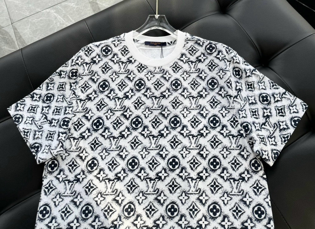 Louis Vuitton Men's Summer Logo Full Print Casual Crew Neck Cotton Short Sleeve T-Shirt #227807
