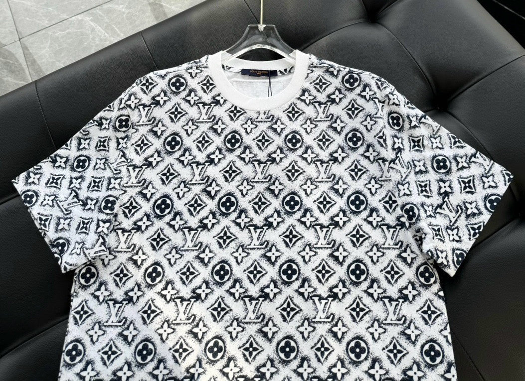 Louis Vuitton Men's Summer Logo Full Print Casual Crew Neck Cotton Short Sleeve T-Shirt #227807