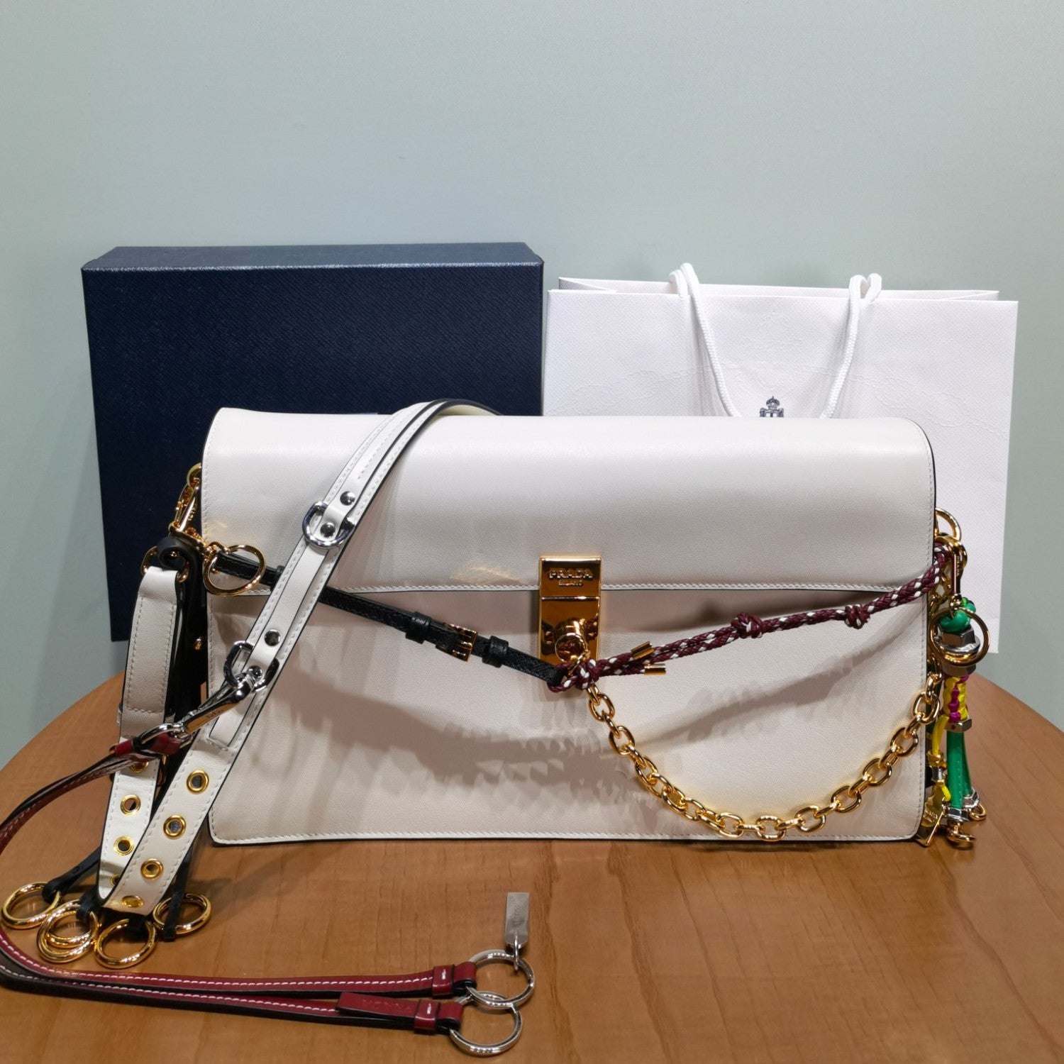 Prada Soft Sound Women's Metal Parts Snap Button Flap Closure Solid Color Leather Crossbody Shoulder Bag Bags #76359