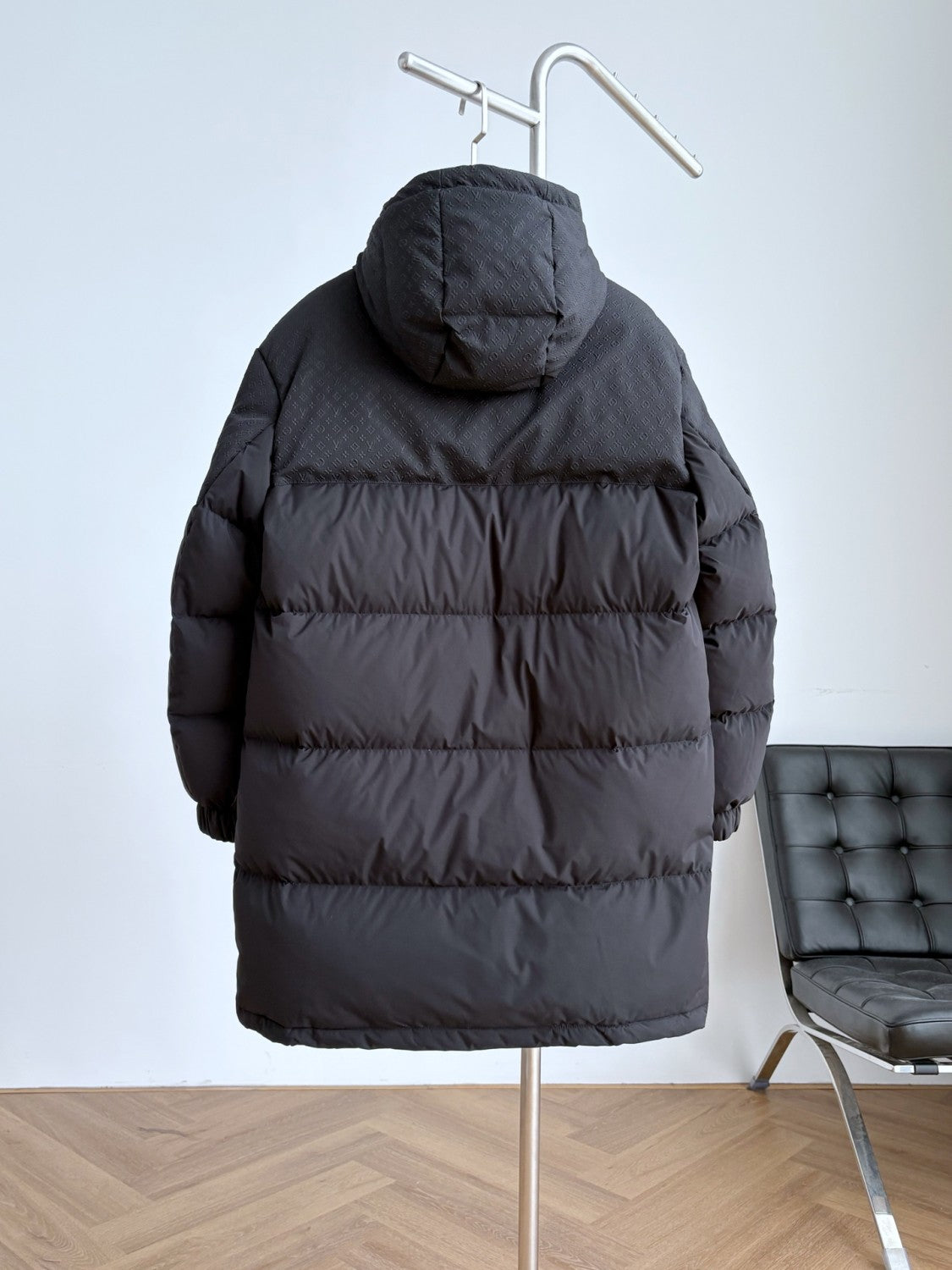 Louis Vuitton Men's and Women's Embossed Patchwork Mid Length Down Jacket #333370