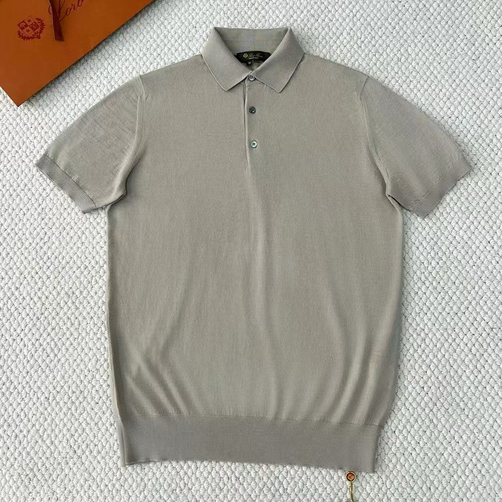 Loro Piana Men's Summer Lapel Straight Solid Color Fitted Pullover Short Sleeve Polo Shirt Ngvp #1554