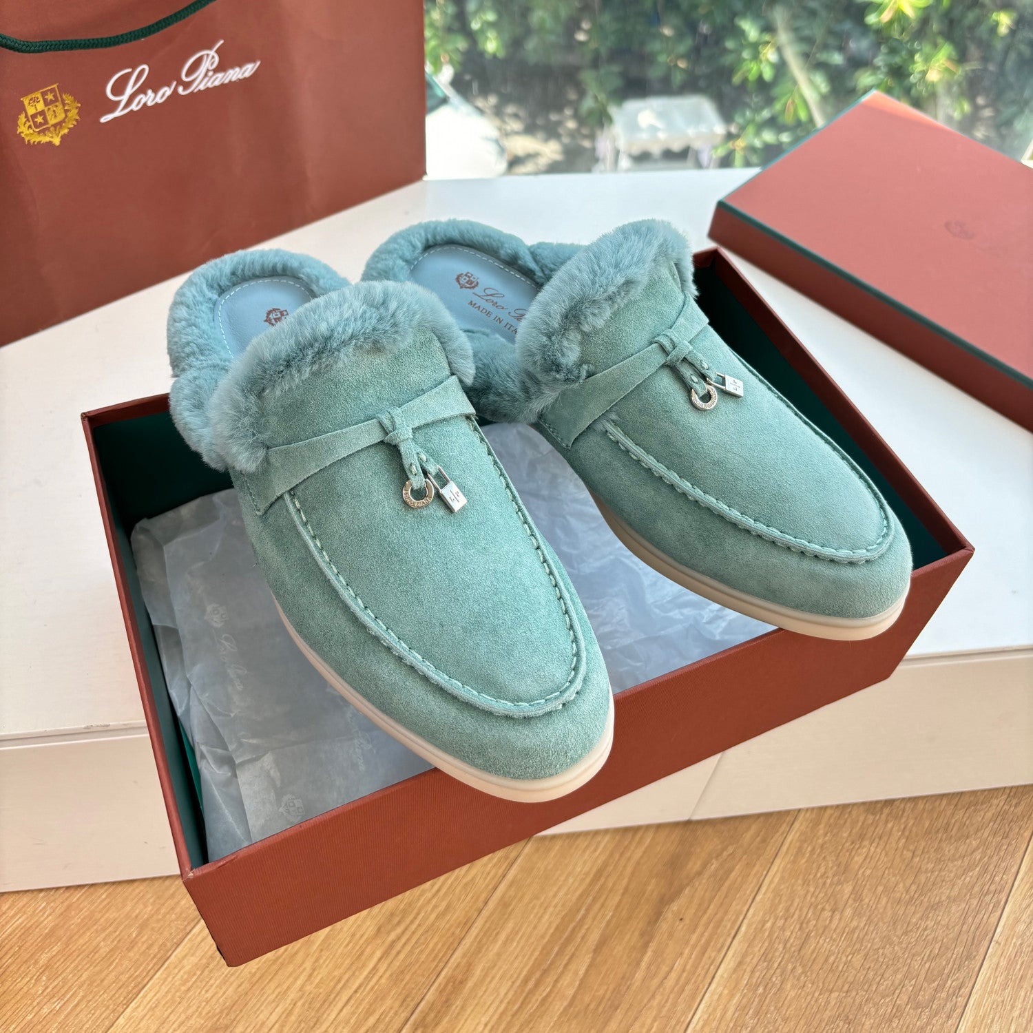 Loro Piana Women's Autumn/Winter Fashion Casual Suede Round Toe Flat Loafers With Exposed Heels Shoes #78312