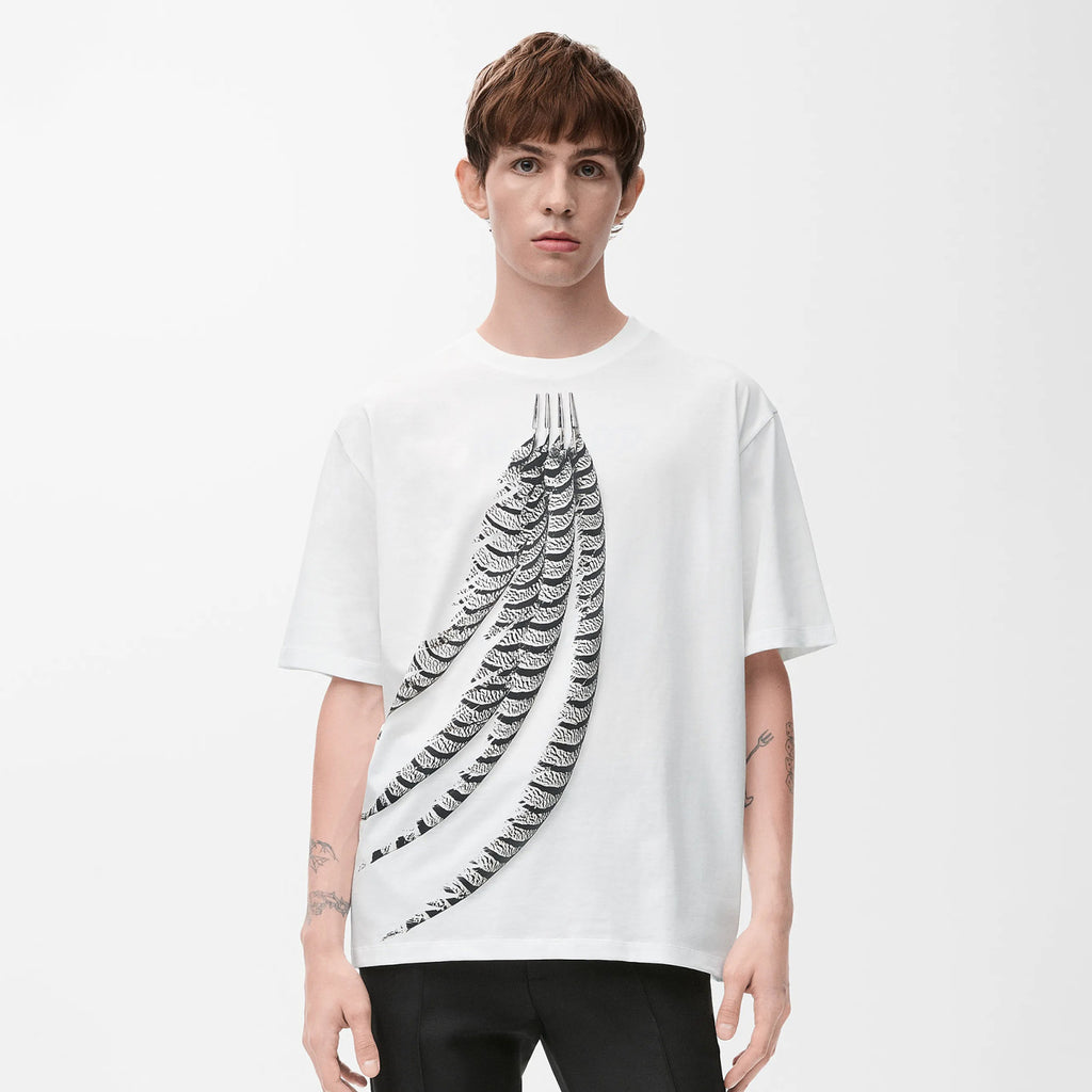 Loewe Men's Spring And Summer Feather Print Solid Color Cotton Loose Round Neck Short Sleeve T-Shirt Ngvp #1852