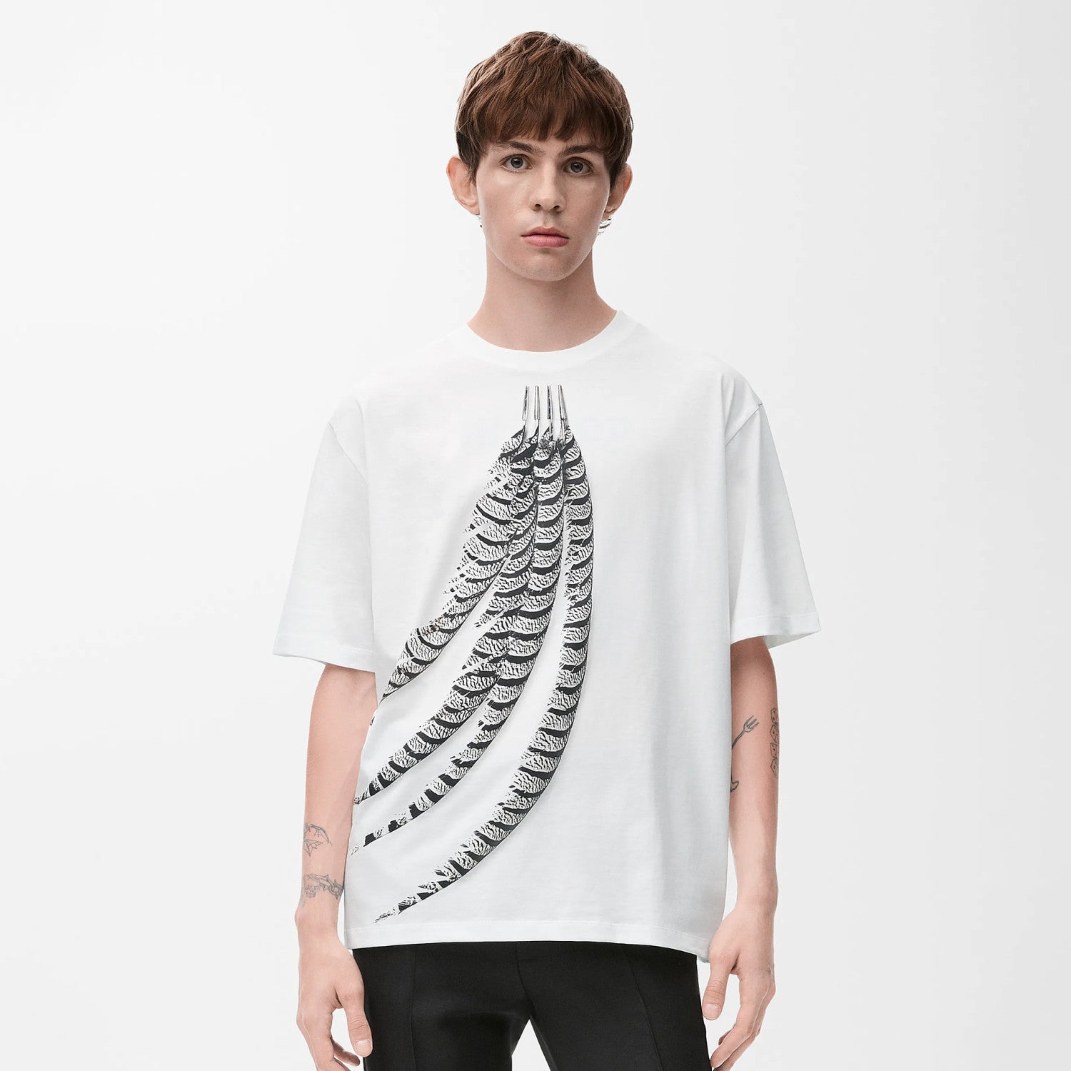 Loewe Men's Spring And Summer Feather Print Solid Color Cotton Loose Round Neck Short Sleeve T-Shirt Ngvp #1852