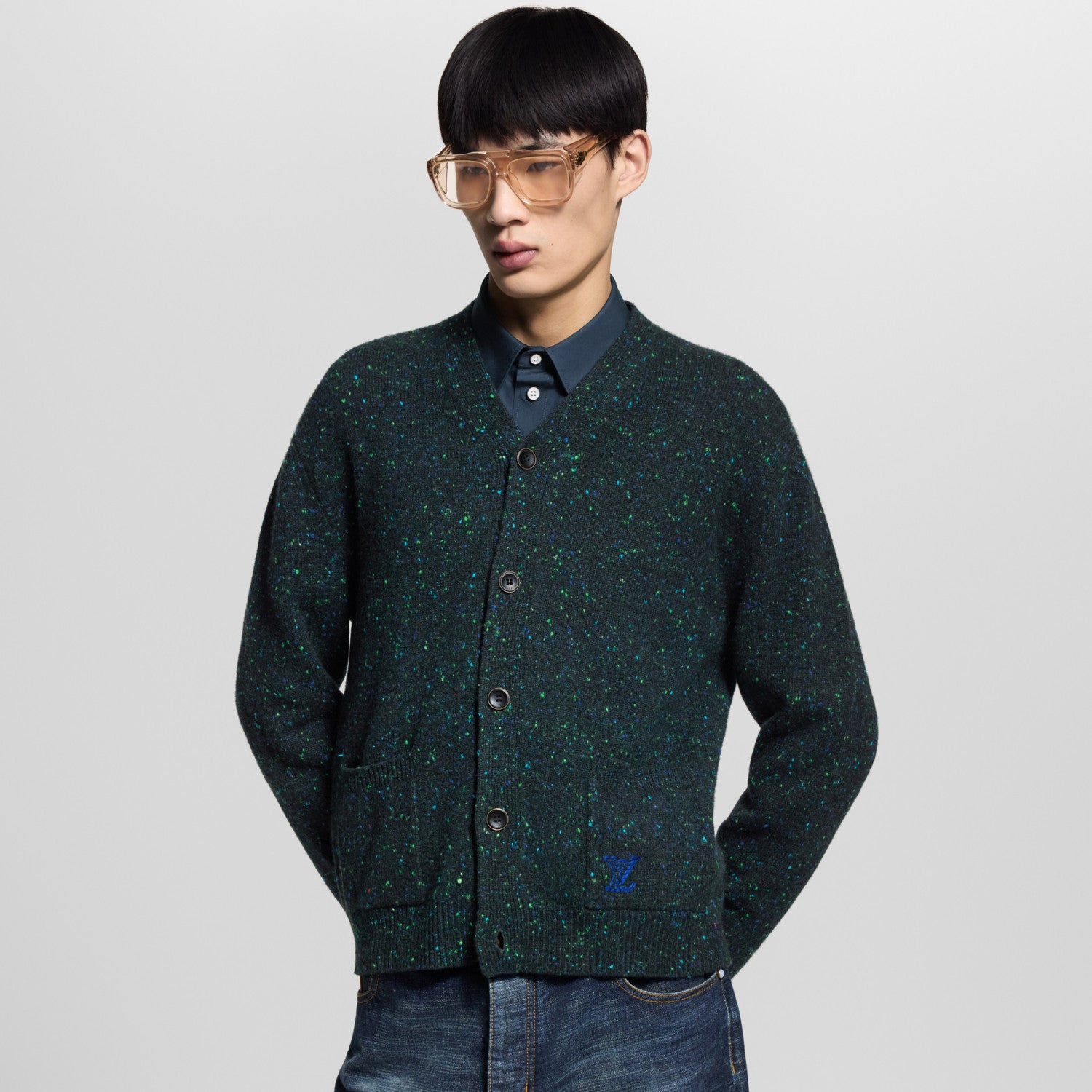Louis Vuitton Men's Fall/Winter Fashion Casual V-Neck Single Button Loose Fit Relaxed Fit Cashmere Sweater Knit Cardigan #79415