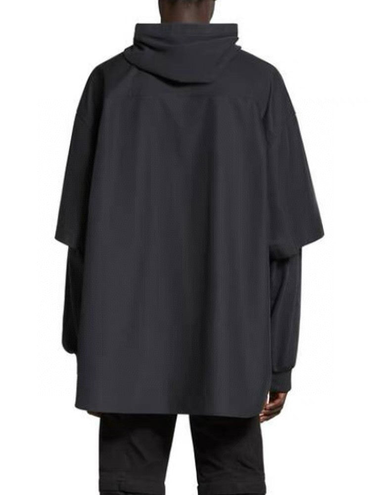 Balenciaga Men's Spring Autumn Black No Drawstring Connected Hooded Single Breasted Long Sleeve Shirt #97866