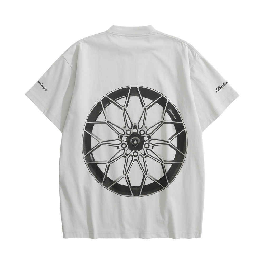Balenciaga x Lamborghini  Men's and Women's Summer Car Print Round Neck Regular Fit Cotton Short Sleeve T-Shirt #74769