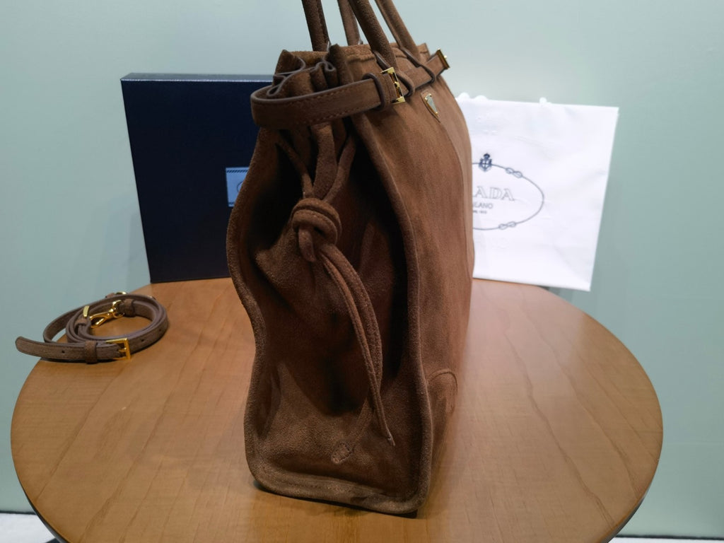 Prada Bonnie Soft Lux Women's Solid Colour Classic Fashion Large Suede Leather Handbag With Metal Triangle Logo Zipper Closure Tote Bag Bags 1BA439 #78152