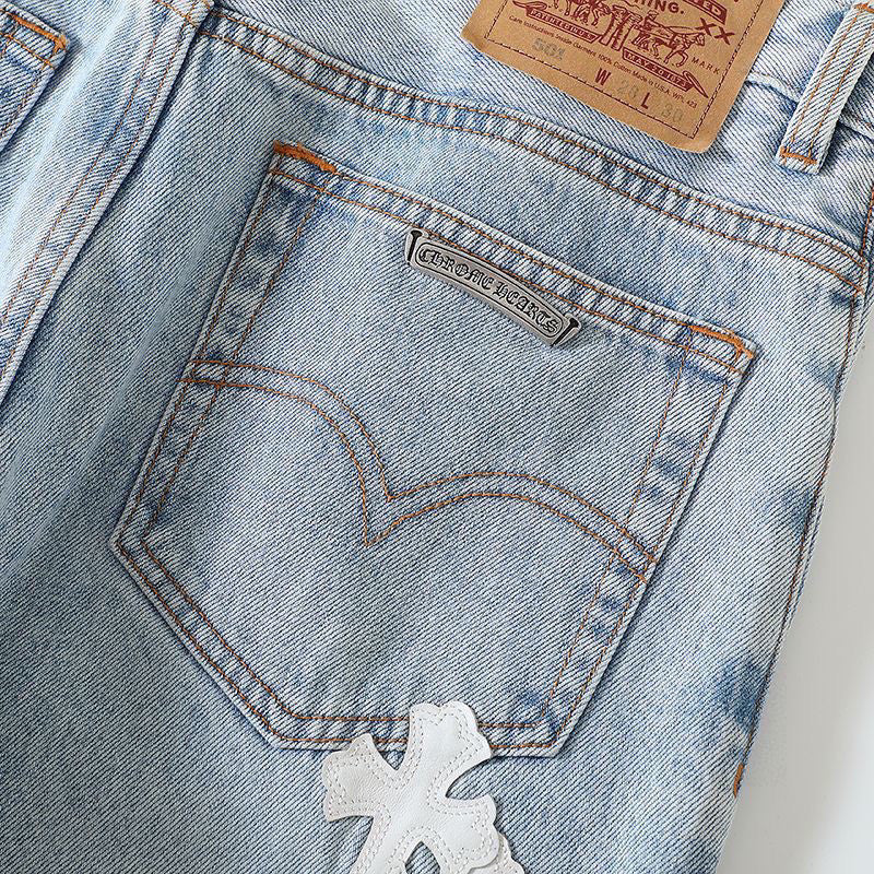 Chrome Hearts Light Blue Graffiti Jeans Pants #96564