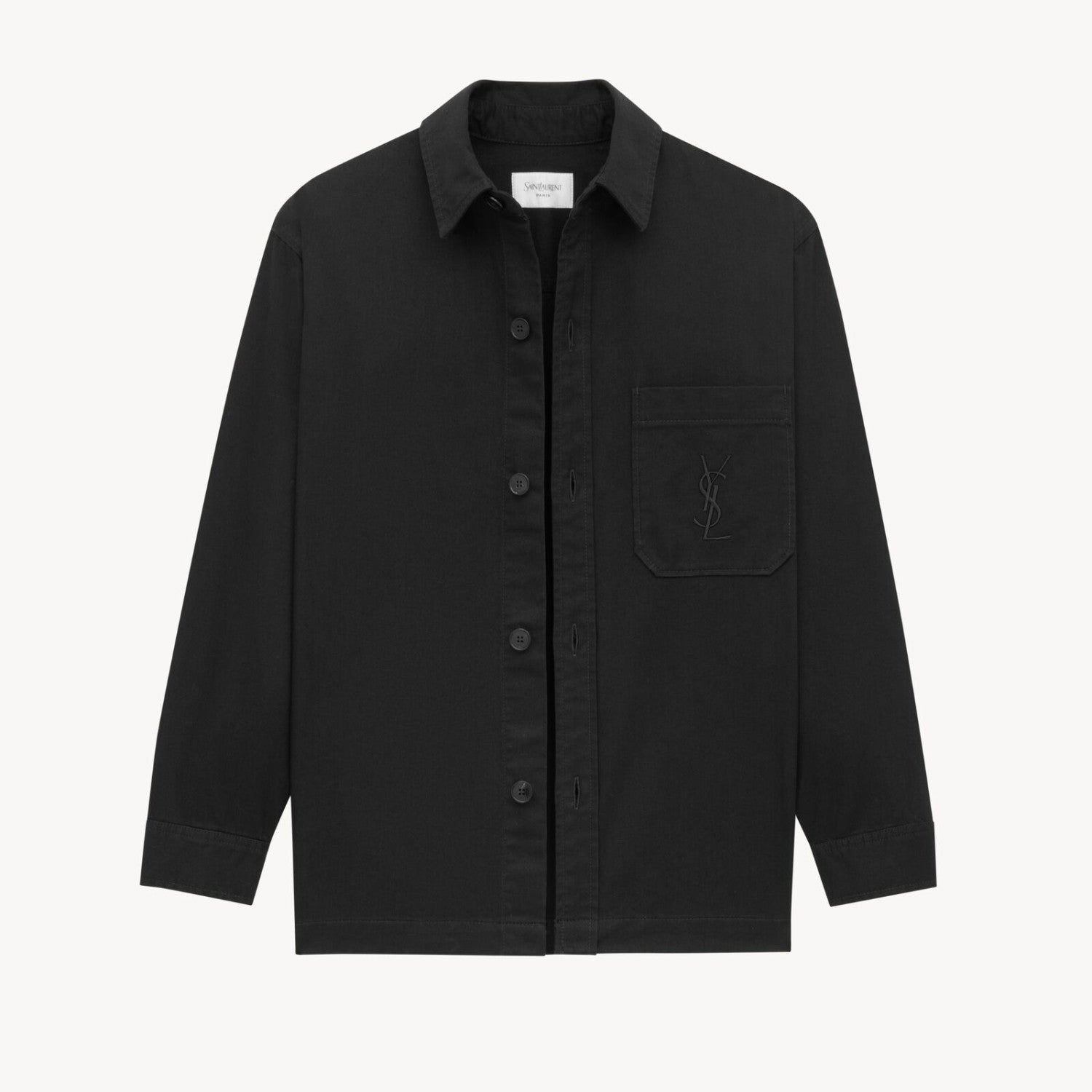 SAINT LAURENT  LE CASSANDR Men's Spring/Fall Fashion Casual Solid-Color Long-Staple Combed Cotton Collared Single-Breasted Long-Sleeve Embroidered Logo Shirt Jacket #78998