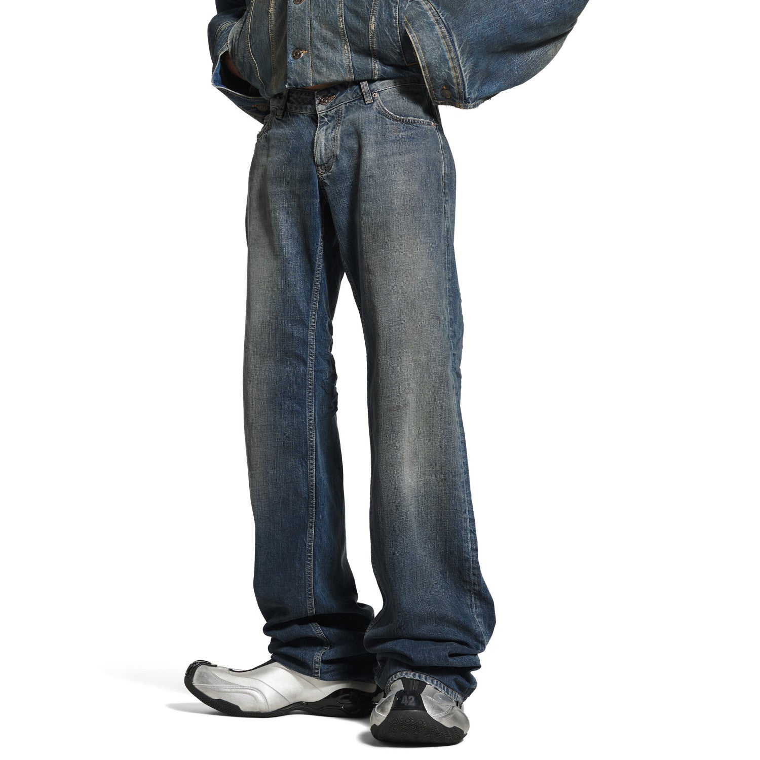 Balenciaga Men's Spring And Summer Blue Cotton Fitted Low Waist Denim Pants Fashion High Street Trend Straight Wide Leg Casual Trousers Ngvp #1719