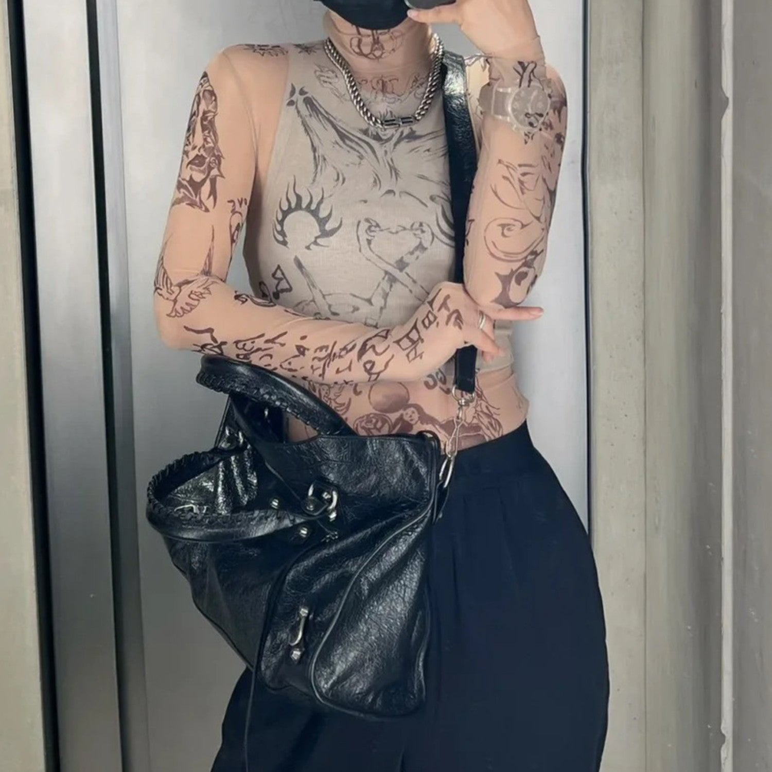 Balenciaga Men's and Women's Spring/Summer Printed Graffiti High Street Long sleeved T-shirt Trendy Tight Bottom Top Ngvp #8326