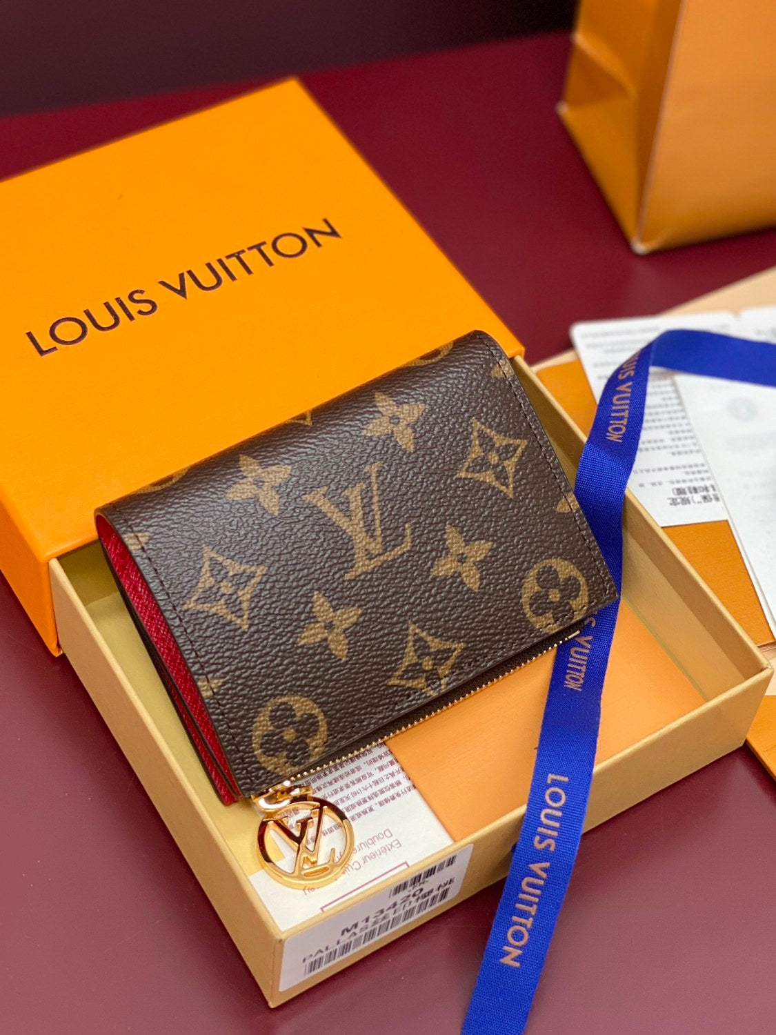Louis Vuitton LV x TM LISA Women's Brown Letter Print Cherry Pattern Leather Wallet Bag Bags #77596