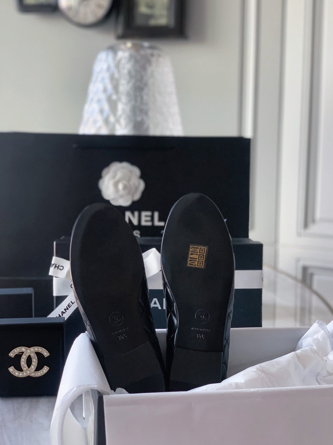 Chanel Women's Spring/Summer Solid Color Diamond Textured Leather Ballet Shoes #77665