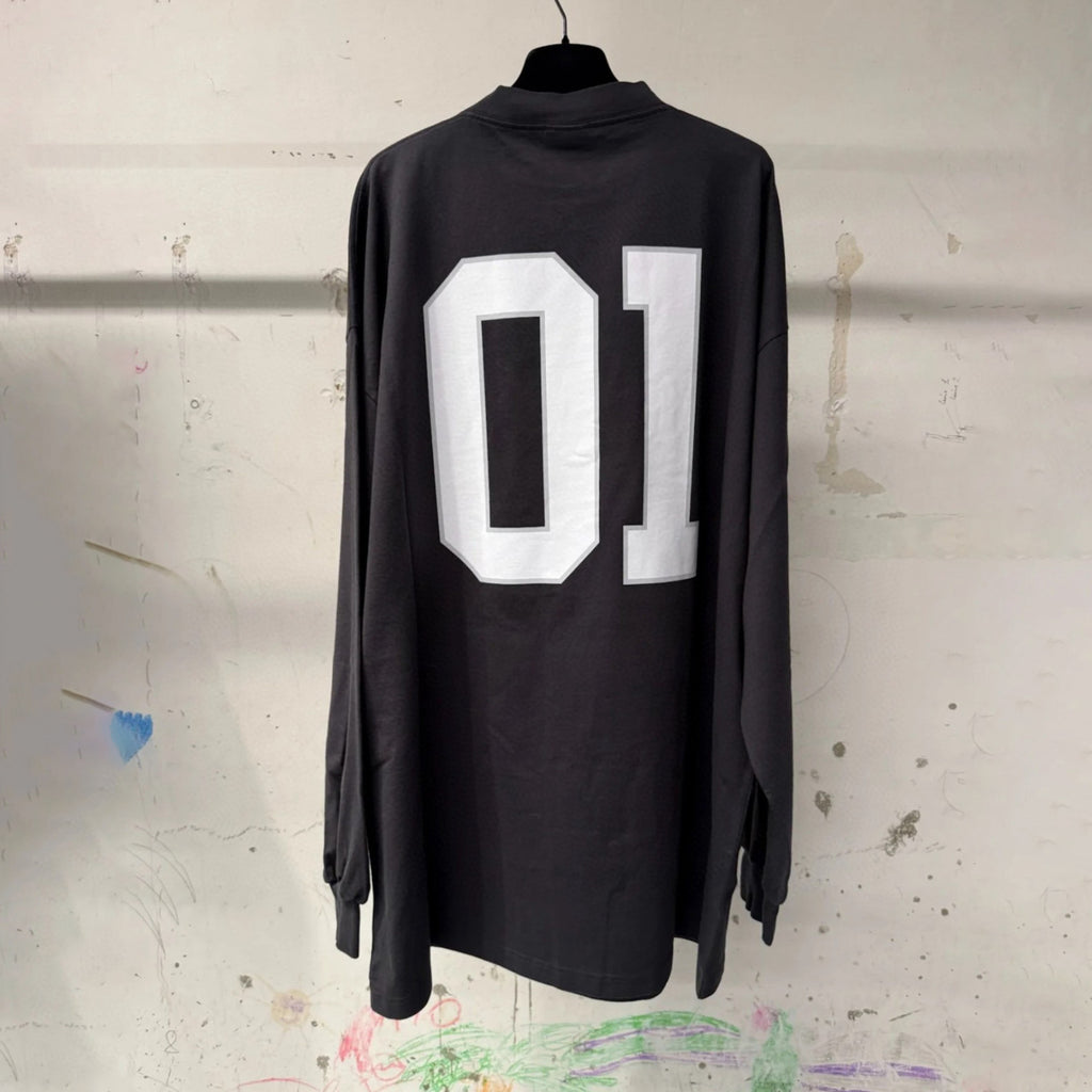 Balenciaga Basketball Series Men's Washed Black White Vintage Plain Knit Oversized Fit Long Sleeve T-shirt Vintage 01 Jersey High Street T-shirt Top Spring Summer #71858