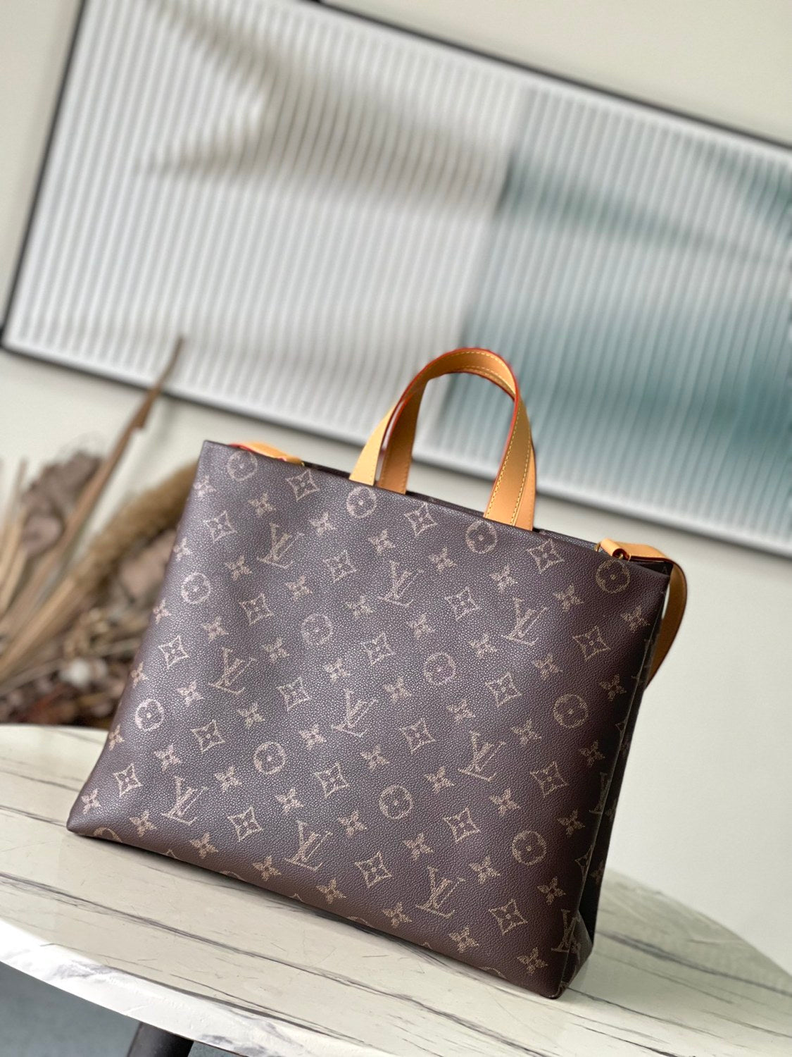 Louis Vuitton Men's Brown Classic Vintage Adjustable Shoulder Strap Embroidered Letter Print Tote Bag - Premium Coated Canvas Leather Bag #75711