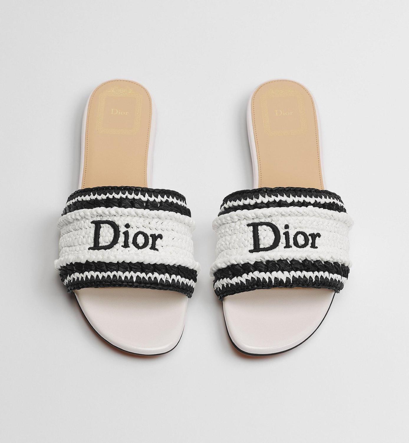 DIOR Dioriviera Dior Woven Slide Soupir Pink Crocheted Raffia-Effect Technical Fabric #387794