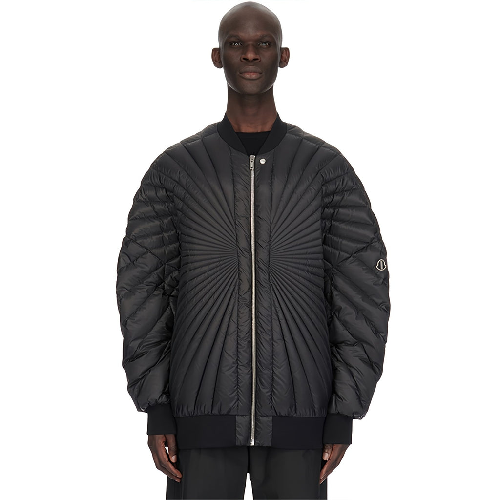 Rick Owens X Moncler Men's And Women's Black Saison Peter Feather Jacket Fall And Winter Rays Striped Senior Zipper Round Neck Jacket Ngvp #2499