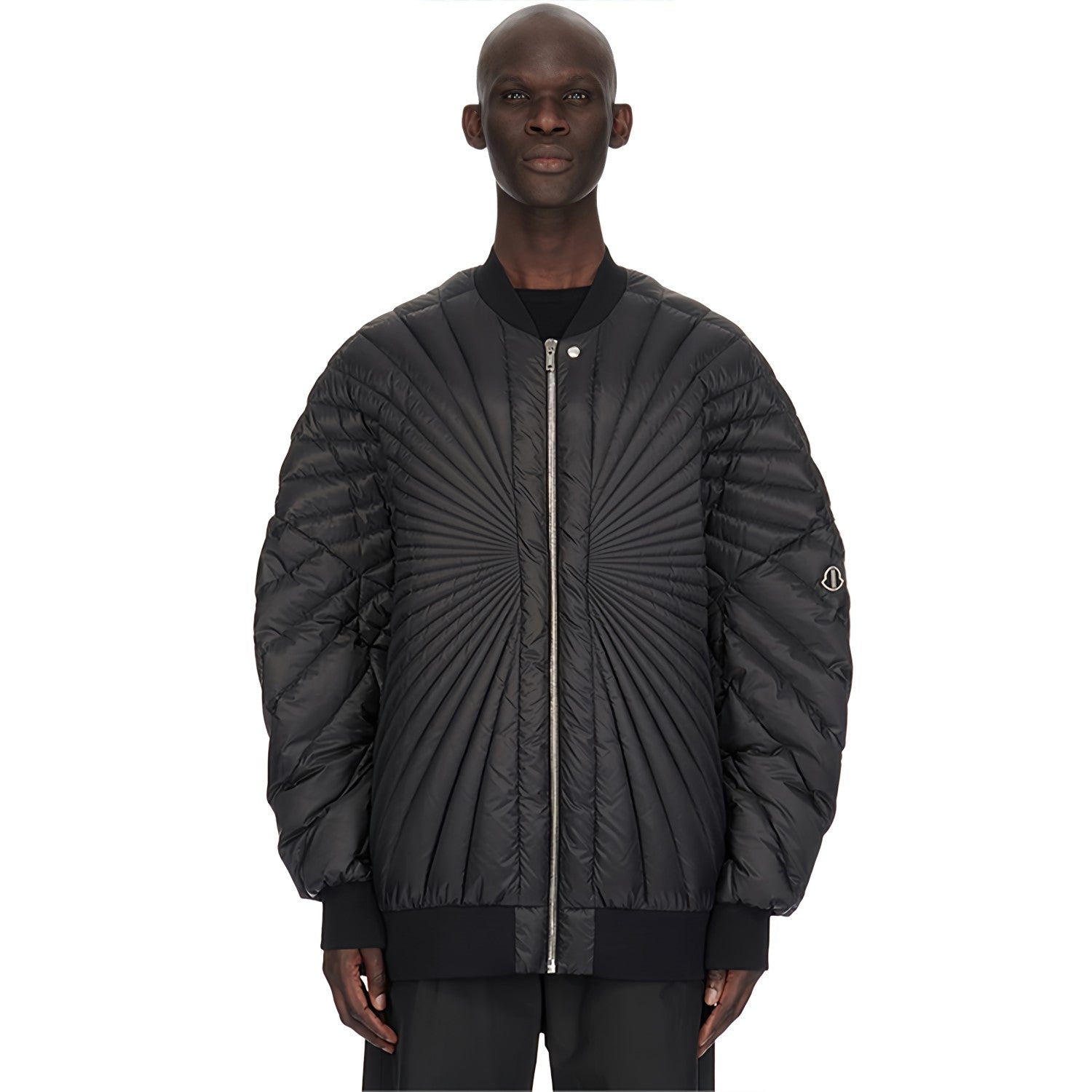 Rick Owens X Moncler Men's And Women's Black Saison Peter Feather Jacket Fall And Winter Rays Striped Senior Zipper Round Neck Jacket Ngvp #2499