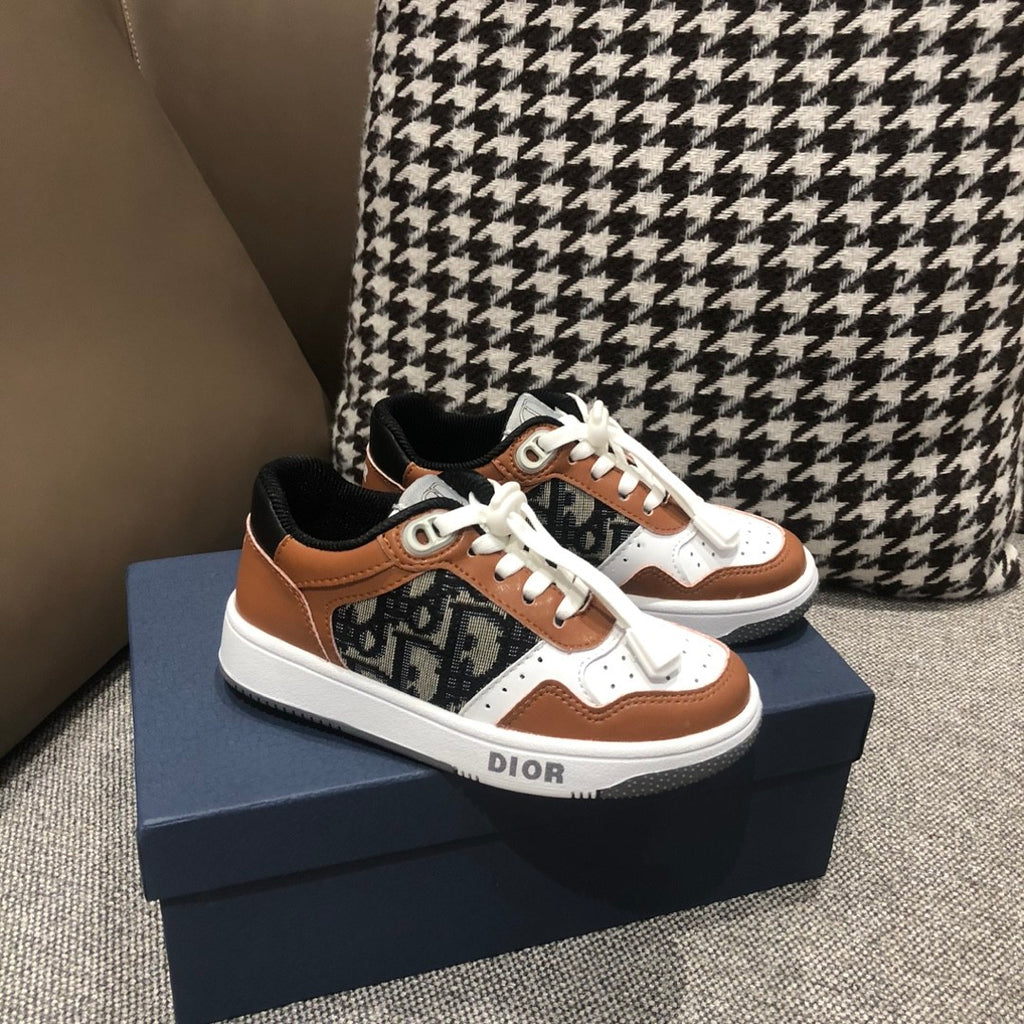Dior Kid's Four Seasons Color Blocking Lace-Up Round Head Low Top Casual Board Shoes #31271