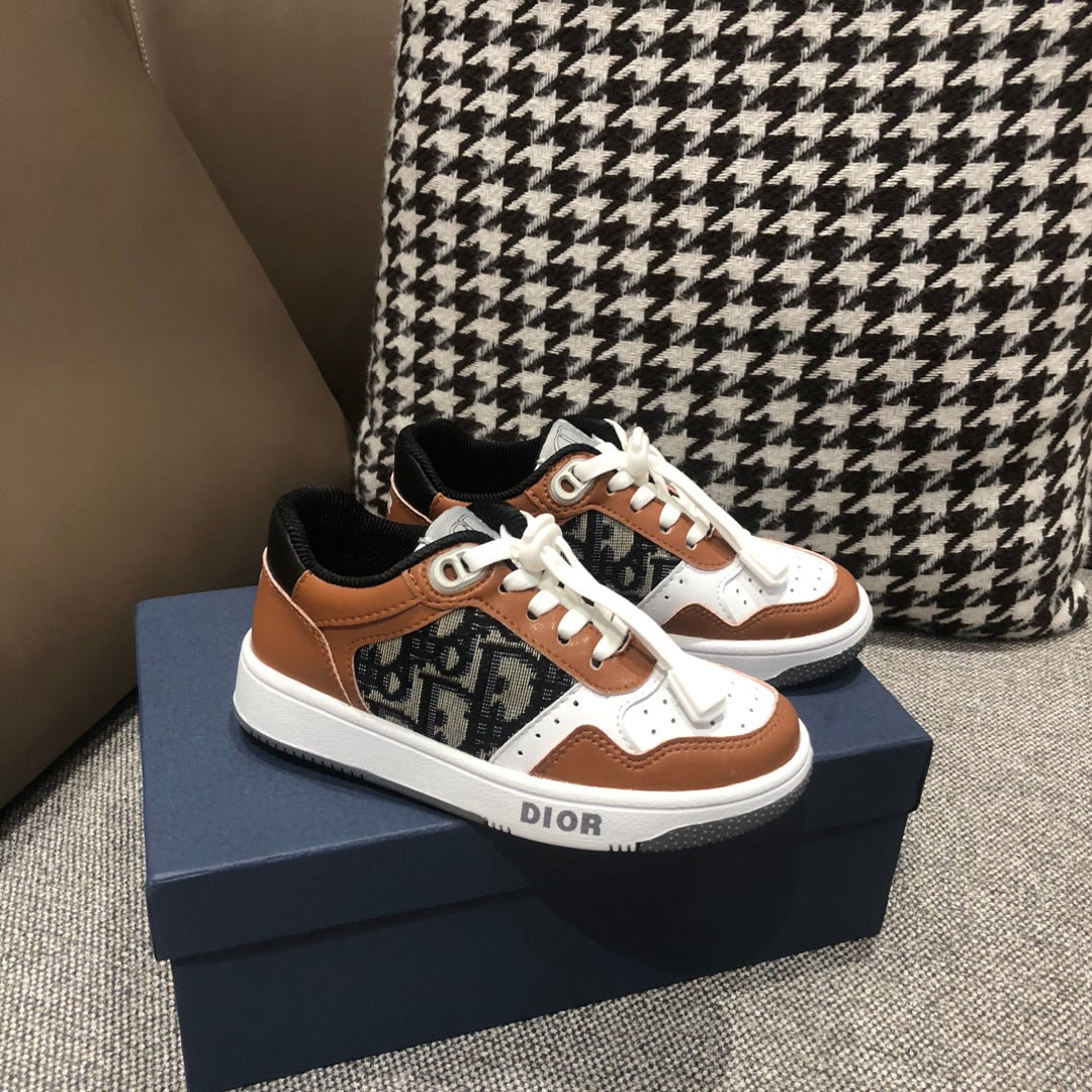 Dior Kid's Four Seasons Color Blocking Lace-Up Round Head Low Top Casual Board Shoes #31271