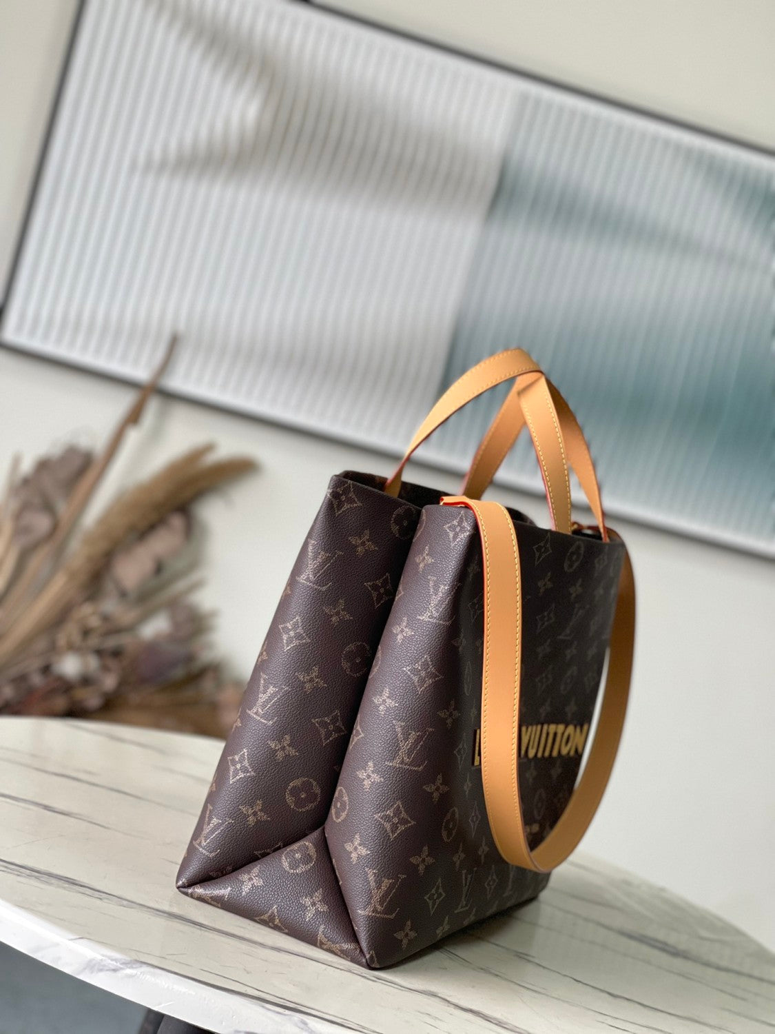 Louis Vuitton Men's Brown Classic Vintage Adjustable Shoulder Strap Embroidered Letter Print Tote Bag - Premium Coated Canvas Leather Bag #75711