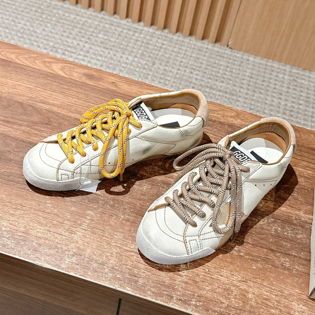 Golden Goose Men's and Women's Solid Colours Stars Dirty Shoes Round Toe Cowhide Low Top Two Colours Lace Casual Shoes #76749
