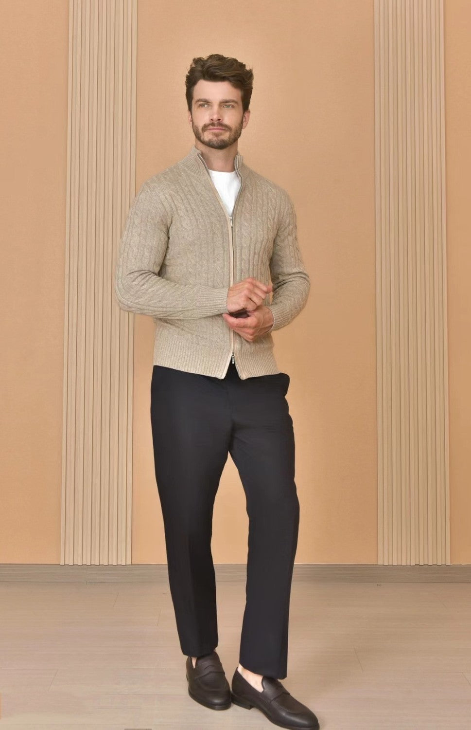Loro Piana Men's Autumn And Winter Solid Color Zipper Half High Neck Knit Sweater Long Sleeve Jacket Ngvp #9392