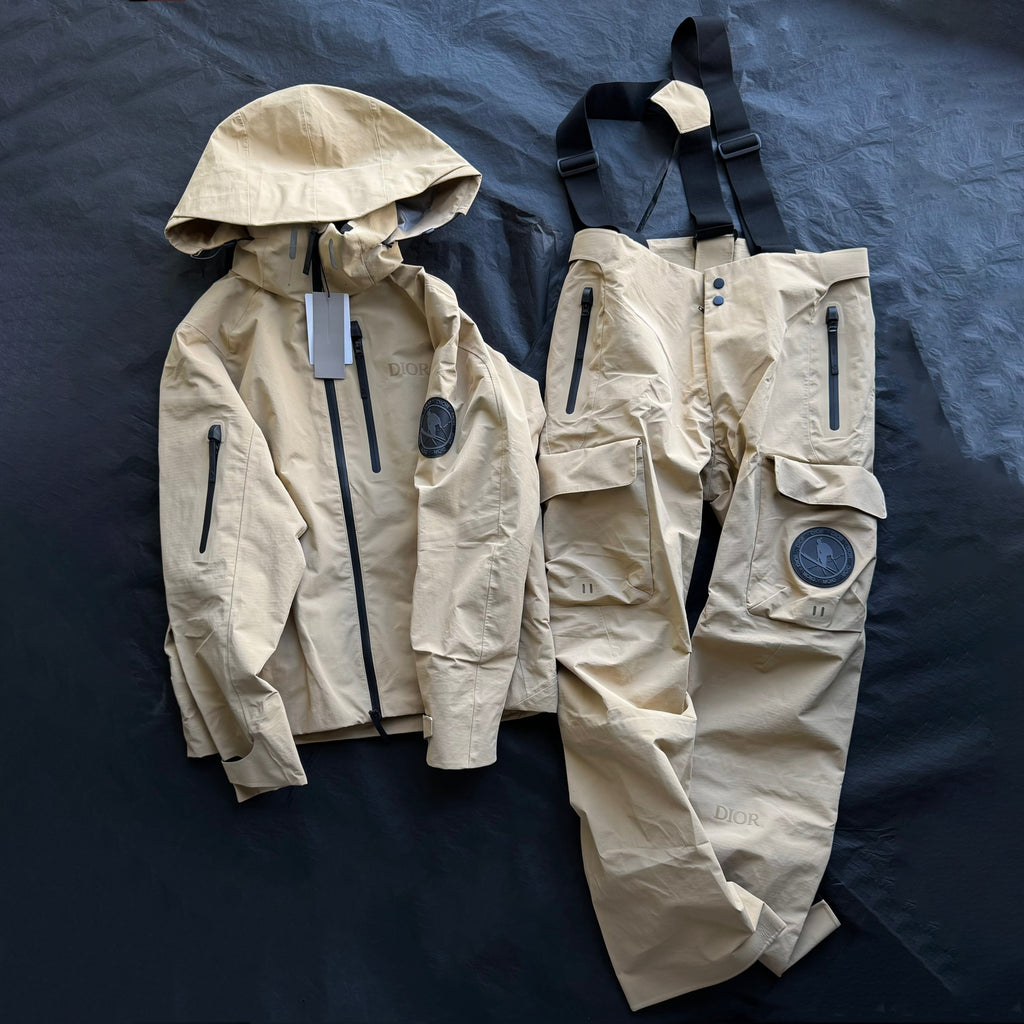 Dior Men's Autumn and Winter Solid Color Waterproof Windproof Hooded Zipper Long Sleeve Ski Suit Zipper Back Ski Pants Suit Set #74661