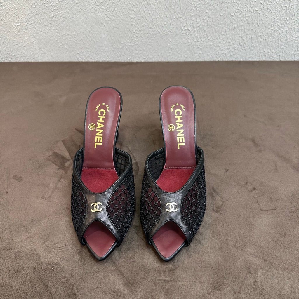 Chanel Mules Mixed Fibers Cotton Lambskin Black #382385