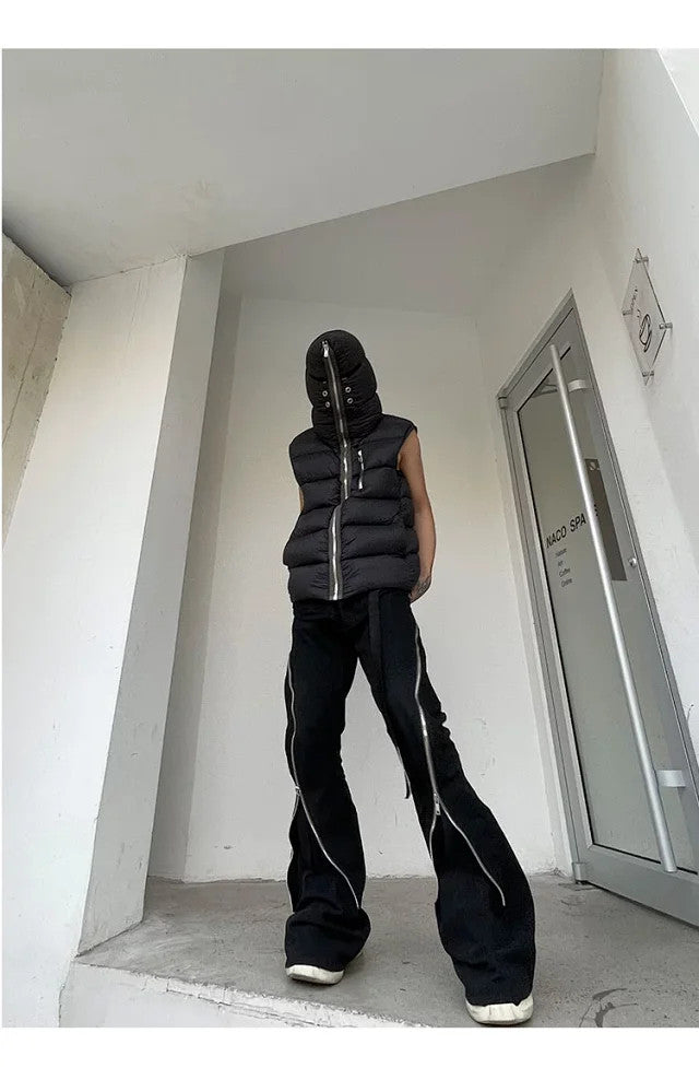 Rick Owens Men's Fall/Winter Dark Style Casual Solid-Color Full-Zip Hooded Quilted Down Vest Ngvp #2521