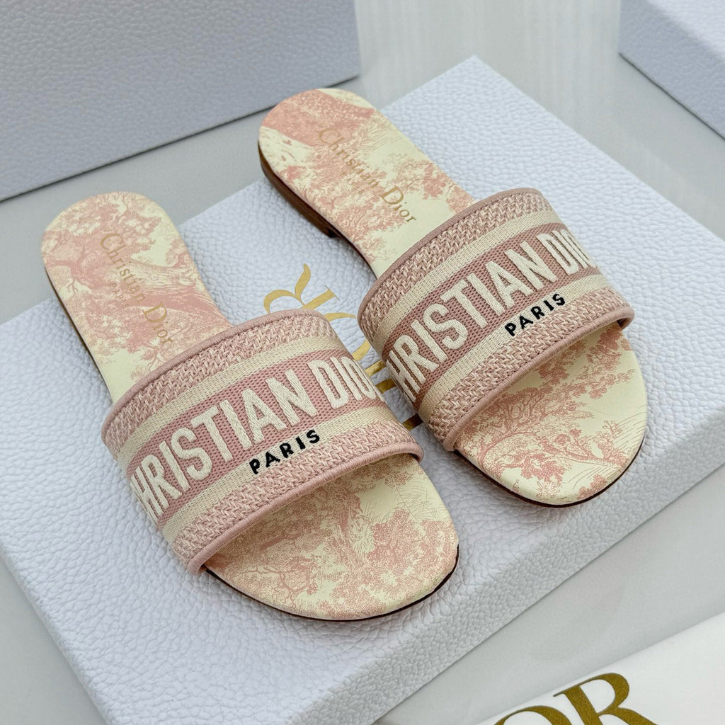 Dior Dway Women's Spring/Summer Fashion Round Toe Cotton Embroidered Slip On Slippers Shoes #78272