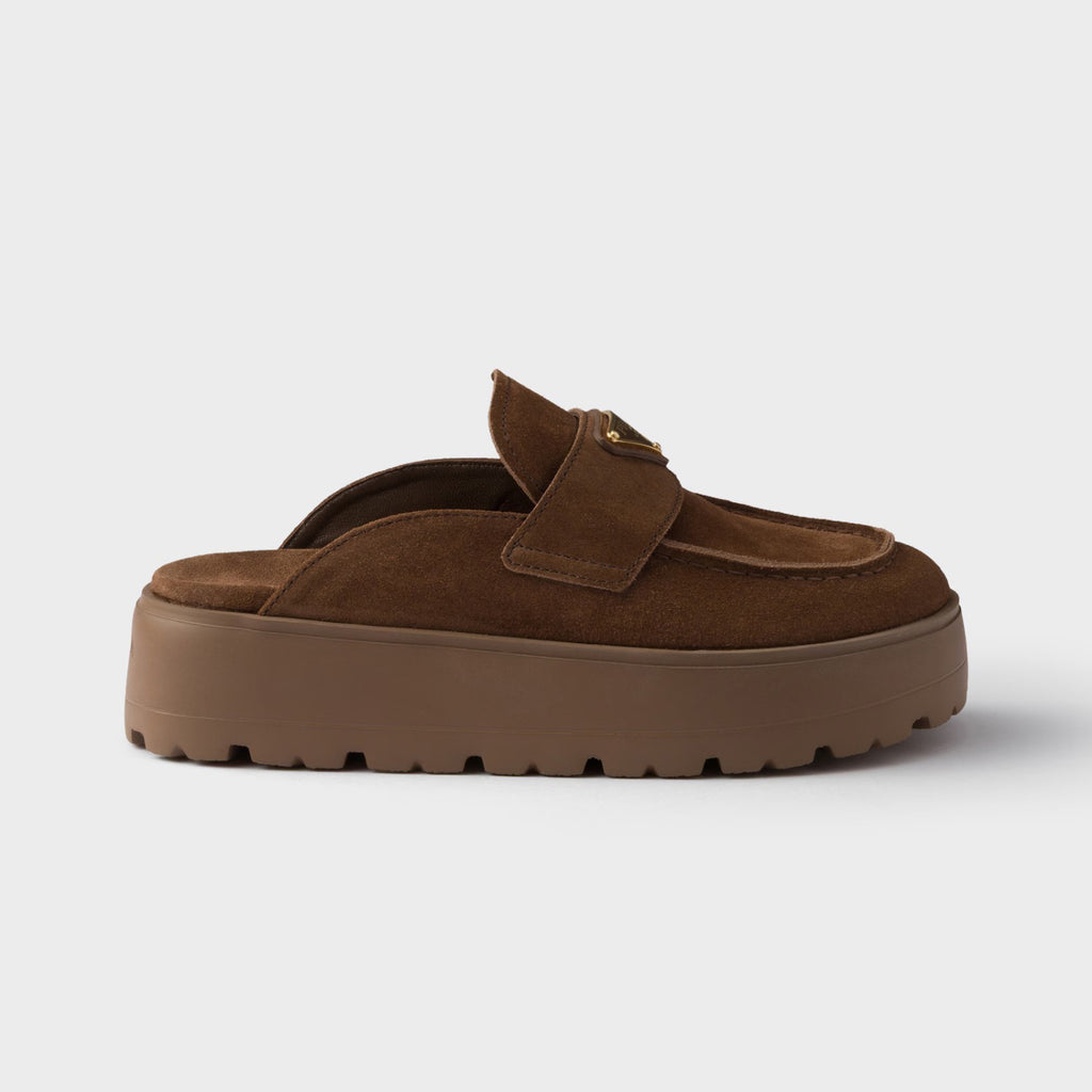 Prada Women's Spring And Summer Solid Color Suede Round Head Overfoot Leather Birkenstocks Slippers Shoes #76559